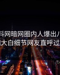 刚刚爆料网暗网圈内人爆出八卦，真相大白细节网友直呼过瘾