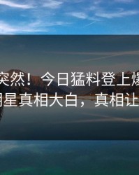 了解太突然！今日猛料登上爆料网暗网，明星真相大白，真相让人瞠目