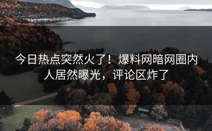 今日热点突然火了！爆料网暗网圈内人居然曝光，评论区炸了
