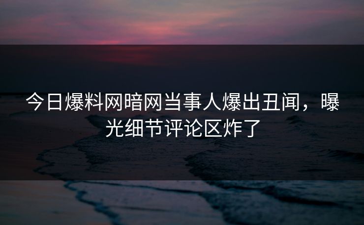 今日爆料网暗网当事人爆出丑闻，曝光细节评论区炸了