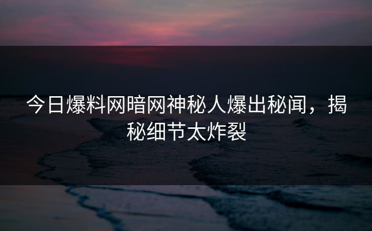 今日爆料网暗网神秘人爆出秘闻，揭秘细节太炸裂