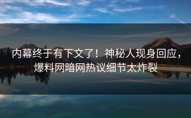 内幕终于有下文了！神秘人现身回应，爆料网暗网热议细节太炸裂