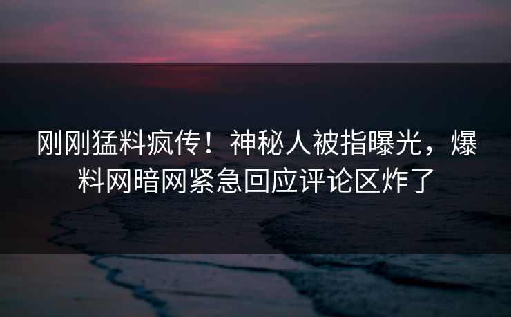 刚刚猛料疯传！神秘人被指曝光，爆料网暗网紧急回应评论区炸了