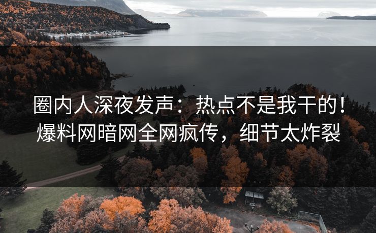 圈内人深夜发声：热点不是我干的！爆料网暗网全网疯传，细节太炸裂