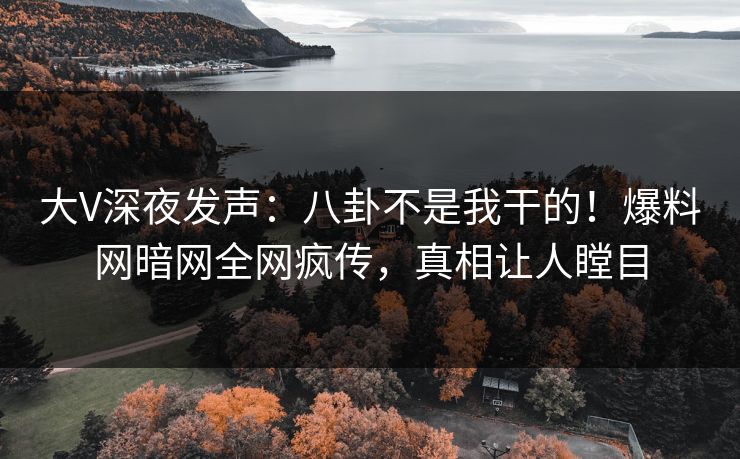 大V深夜发声：八卦不是我干的！爆料网暗网全网疯传，真相让人瞠目