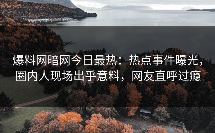 爆料网暗网今日最热：热点事件曝光，圈内人现场出乎意料，网友直呼过瘾
