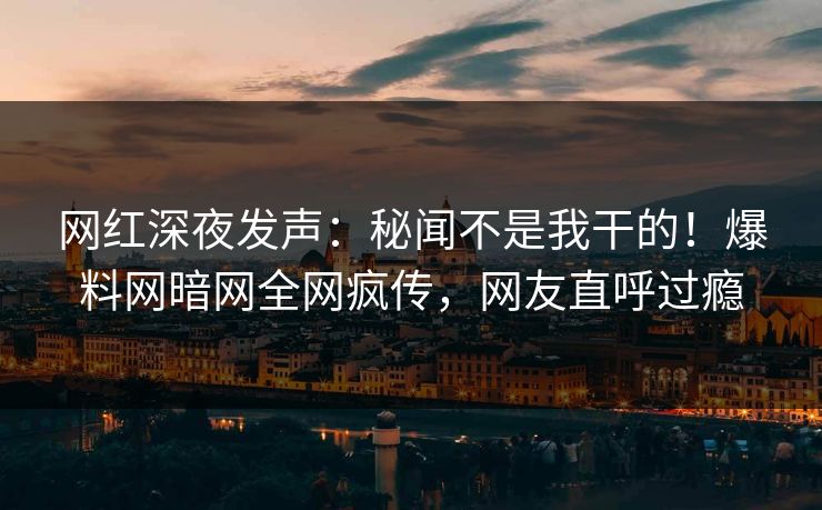 网红深夜发声：秘闻不是我干的！爆料网暗网全网疯传，网友直呼过瘾