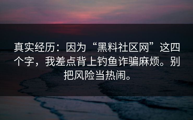 真实经历：因为“黑料社区网”这四个字，我差点背上钓鱼诈骗麻烦。别把风险当热闹。