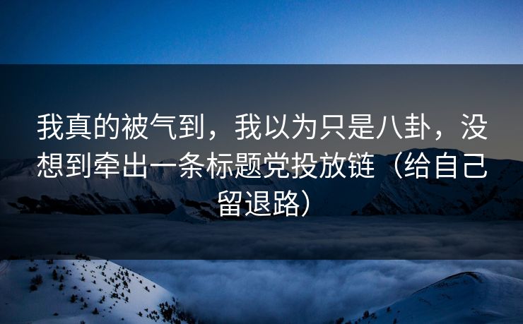 我真的被气到，我以为只是八卦，没想到牵出一条标题党投放链（给自己留退路）